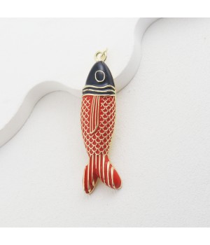 53mm 18K Gold Plated Fish Pendant Enamel Red Black color, 1 piece
