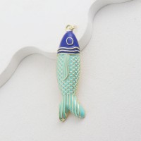 53mm 18K Gold Plated Fish Pendant Enamel Turquoise Blue color, 1 piece