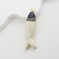 53mm 18K Gold Plated Fish Pendant Enamel White Black color, 1 piece