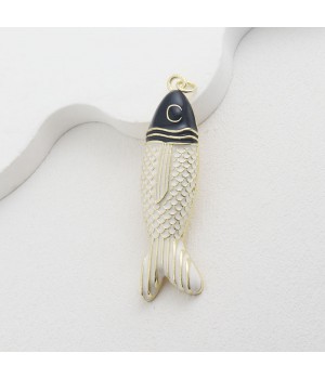 53mm 18K Gold Plated Fish Pendant Enamel White Black color, 1 piece