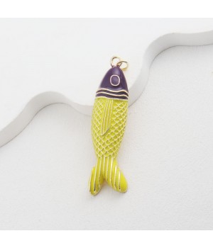 53mm 18K Gold Plated Fish Pendant Enamel Yellow Purple color, 1 piece