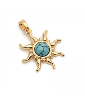 Sun Brass Pendant Natural Howlite 19mm, 18K gold plated