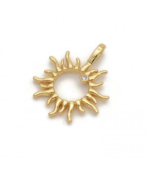 Brass micro pave Sun pendant, 18K gold plated