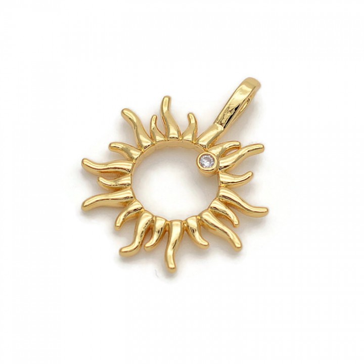 Brass micro pave Sun pendant, 18K gold plated