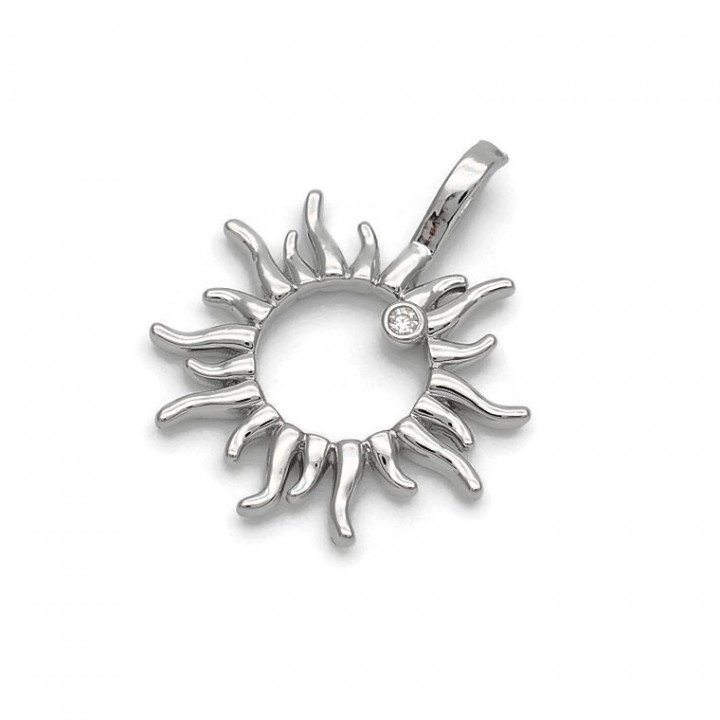 Brass micro pave Sun pendant, platinum plated