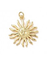 18K Gold Plated 22mm Brass micro pave Sun pendant, 1 piece