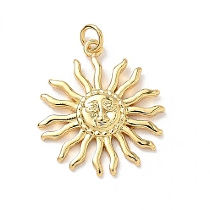18K Gold Plated 22mm Brass micro pave Sun pendant, 1 piece