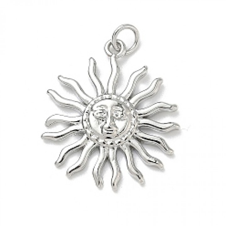 Platinum Plated 22mm Brass micro pave Sun pendant, 1 piece