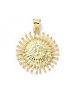 18K Gold Plated 22mm Brass micro pave Sun pendant with bail, 1 piece