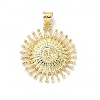 18K Gold Plated 22mm Brass micro pave Sun pendant with bail, 1 piece