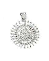 Platinum Plated 22mm Brass micro pave Sun pendant with bail, 1 piece