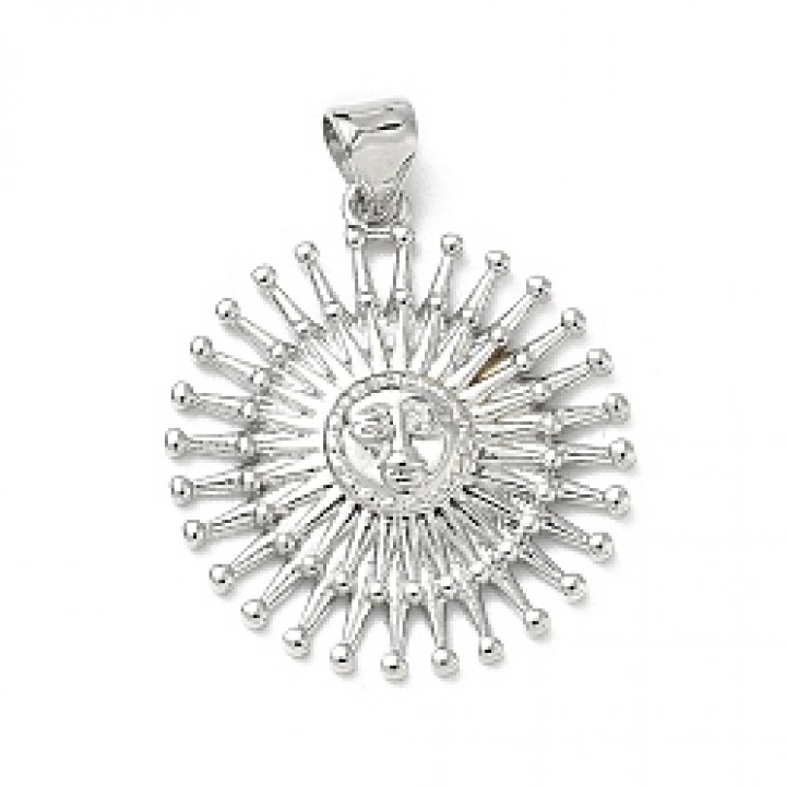Platinum Plated 22mm Brass micro pave Sun pendant with bail, 1 piece