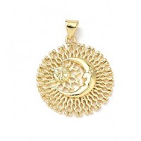 18K Gold Plated 23mm Brass micro pave Day and Night pendant with bail, 1 piece