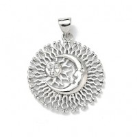 Platinum Plated 23mm Brass micro pave Day and Night pendant with bail, 1 piece