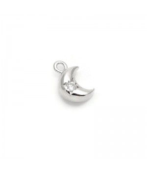 Luna pequeña 10mm con circonitas, baño de platino
