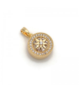 18K Gold Plated Brass micro pave Wind Rose Charm Pendant, 1 piece