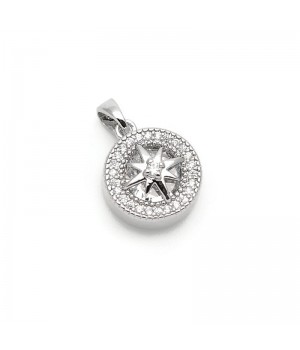 Platinum Plated Brass micro pave Wind Rose Charm Pendant, 1 piece