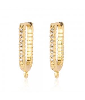 Pendientes rectangulares con circonitas, dorado 18K