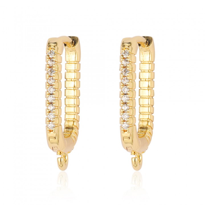 Pendientes rectangulares con circonitas, dorado 18K