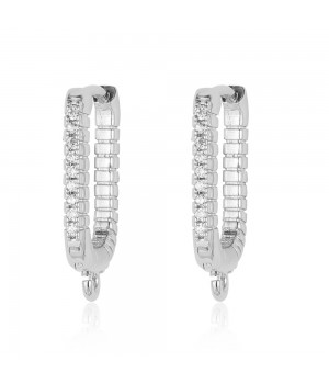 CZ Brass Hoop Earrings with open loop, platinum plated