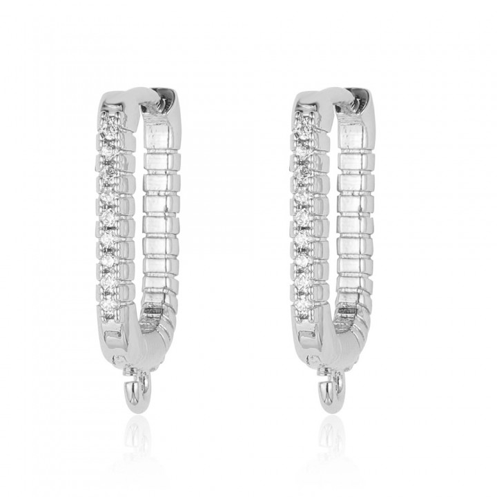 CZ Brass Hoop Earrings with open loop, platinum plated