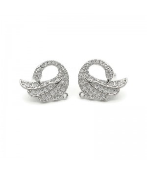 Brass Stud Earrings with Loop Swans, platinum plated