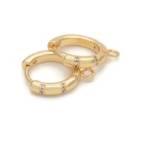 CZ Brass Hoop Earrings 16mm with open loop, 18K gold plated