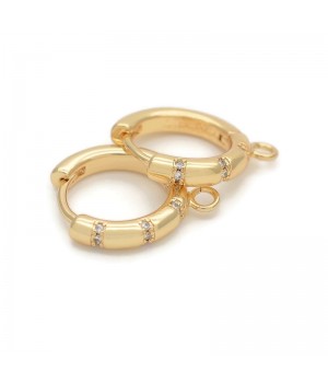 CZ Brass Hoop Earrings 16mm with open loop, 18K gold plated