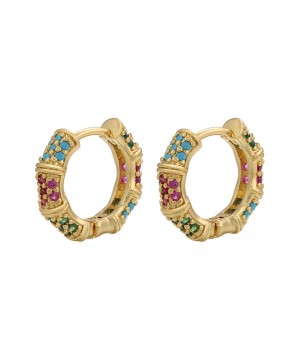 Pendientes de aro 14mm con circonitas de colores, dorado 14K