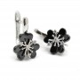 Brass Leverback Earrings with Ceramic Flowers and cubic zirconia, rhodium plated