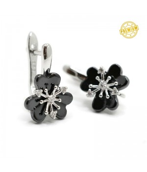 Pendientes Flor negra de cerámica, baño de rodio