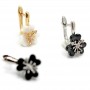 Brass Leverback Earrings with Ceramic Flowers and cubic zirconia, 18K gold plated