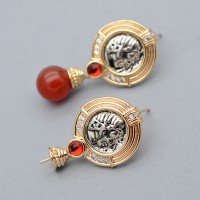 Серьги гвоздики Монета античная для вклейки, позолота 14К