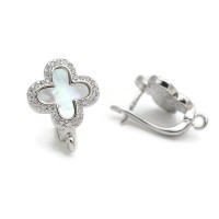 Швензы Клевер с перламутром и фианитами, родиевое покрытие