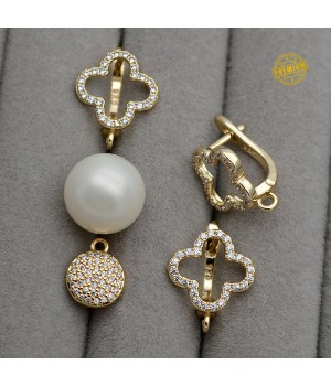 Швензы Клевер фианиты, позолота 18К