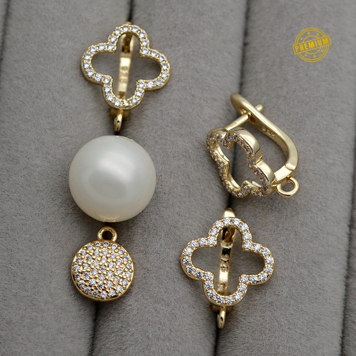 Швензы Клевер фианиты, родиевое покрытие