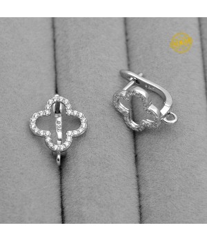 Швензы Клевер фианиты, родиевое покрытие