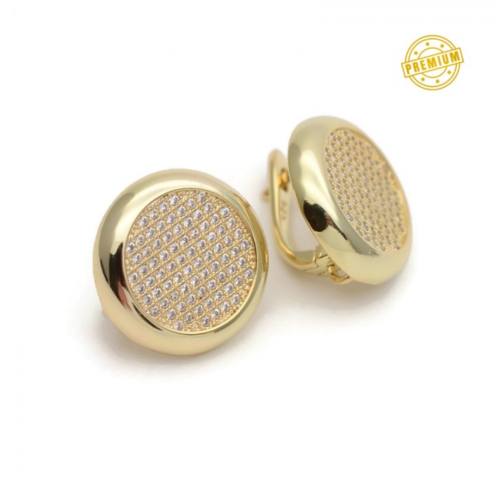 Pendientes de latón Circulos con circonitas, dorado 18K