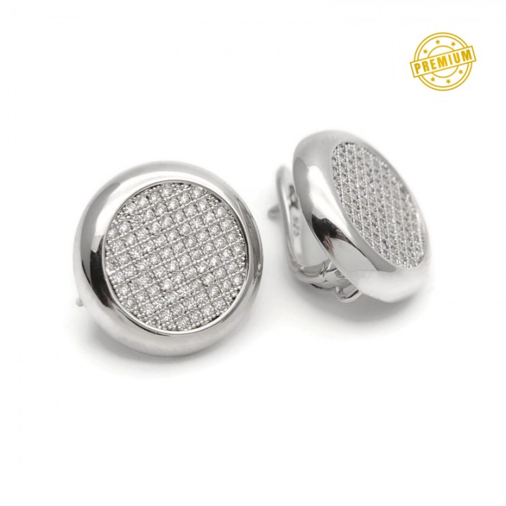 Pendientes de latón Circulos con circonitas, baño de platino