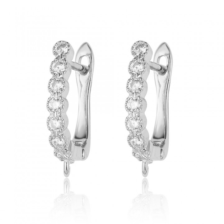 CZ Brass Lever Back Earrings with open loop, platinum plated