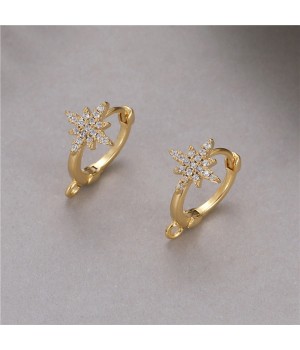 Star CZ Brass Lever Back Earrings with open loop, 14K gold plated