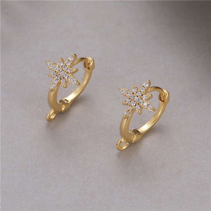 Star CZ Brass Lever Back Earrings with open loop, 14K gold plated