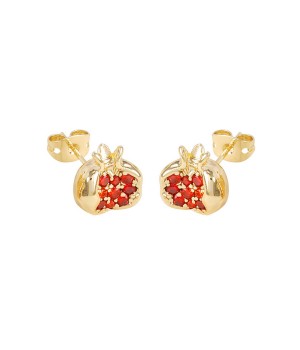 Garnet micro pave stud earrings 11mm, 18K gold plated brass