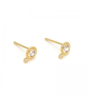 CZ 18K Gold Plated Circle Ear Post 5mm, 1 pair