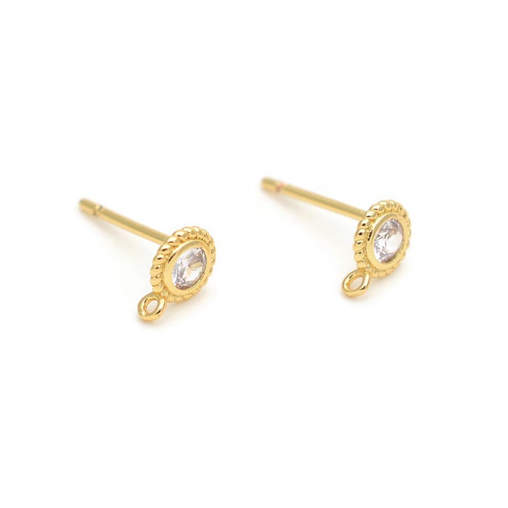CZ 18K Gold Plated Circle Ear Post 5mm, 1 pair