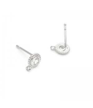 CZ Platinum Plated Circle Ear Post 5mm, 1 pair