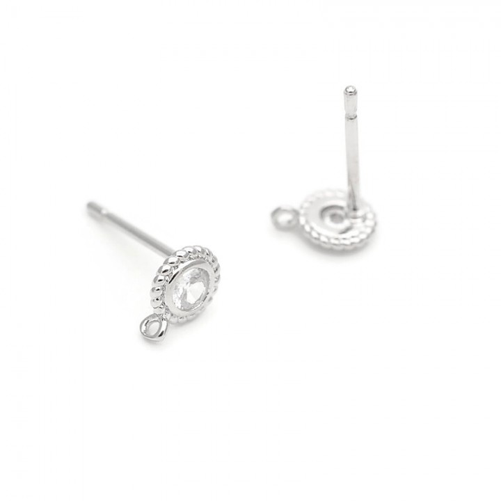 CZ Platinum Plated Circle Ear Post 5mm, 1 pair