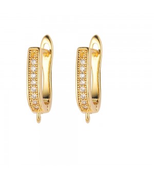 CZ Brass Hoop Earrings with open loop, 18K gold plated