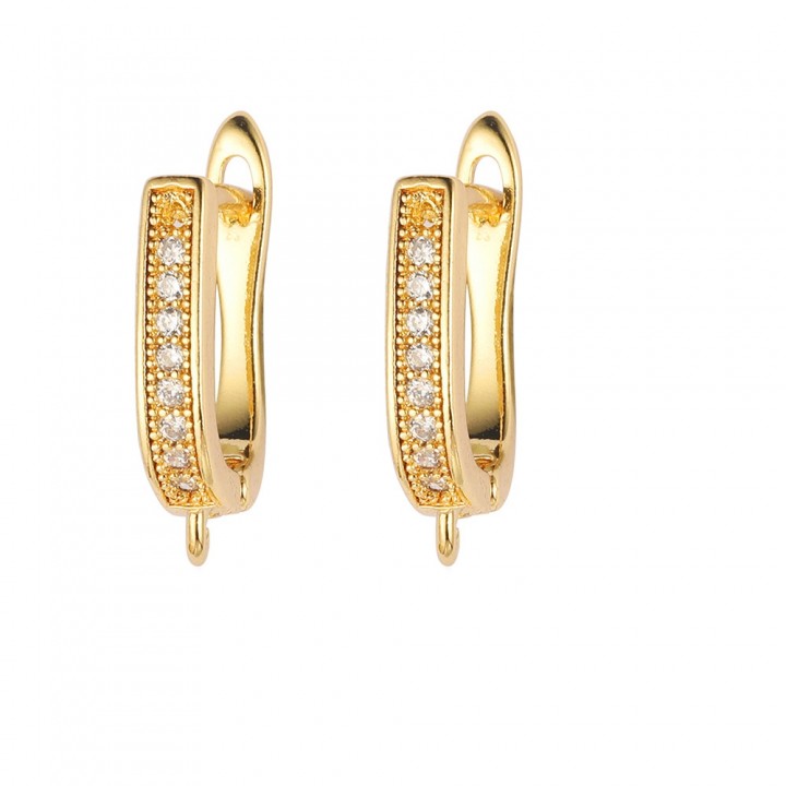 CZ Brass Hoop Earrings with open loop, 18K gold plated