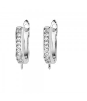 CZ Brass Hoop Earrings with open loop, platinum plated